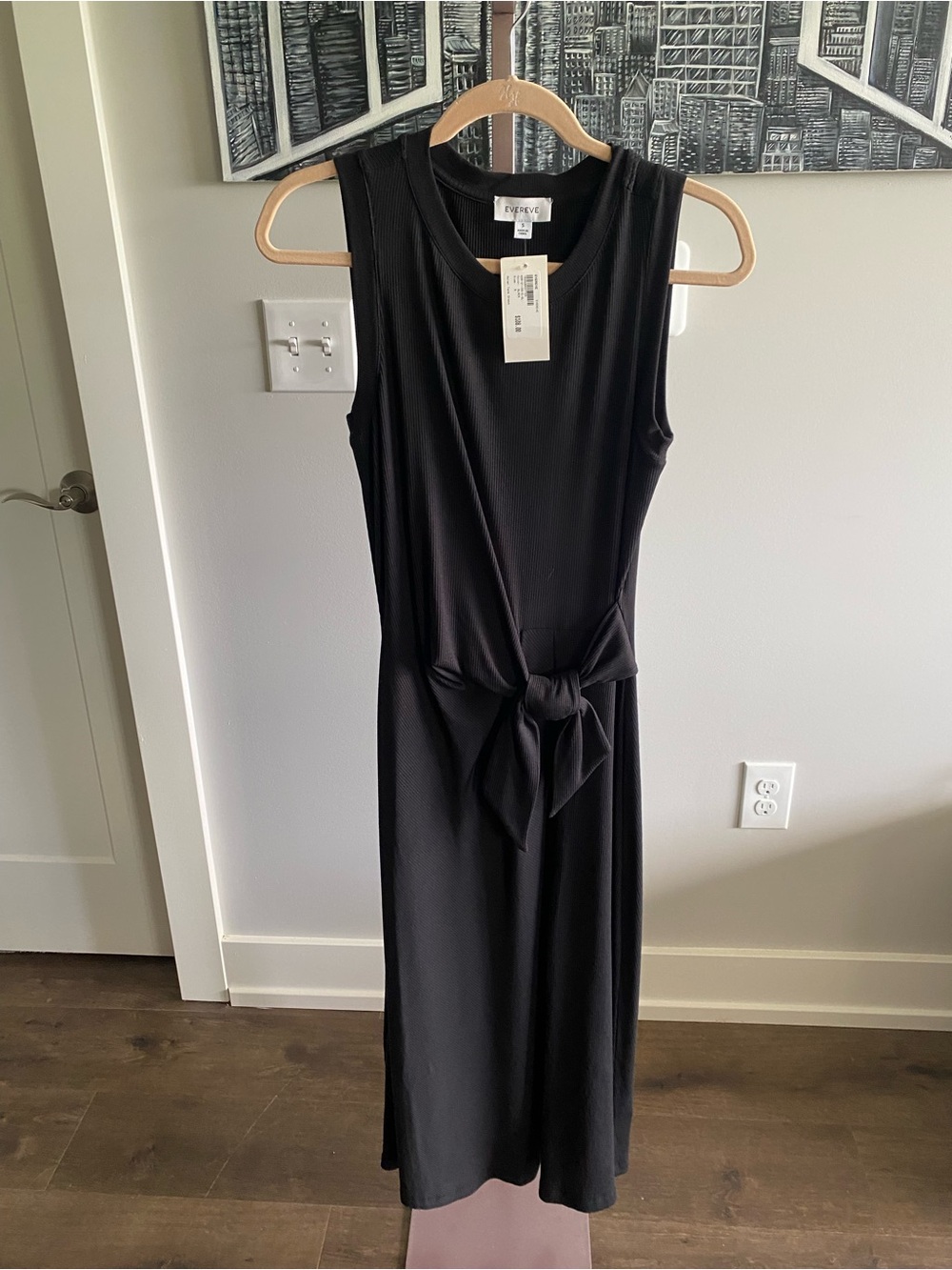 NWT Evereve Black Sleeveless Tie-Waist Midi Aster Dress Small $108